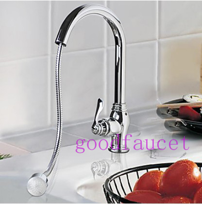 LED Chrome Copper Pull out single lever kitchen faucet sink mixer tap color changing hot & cole water tap