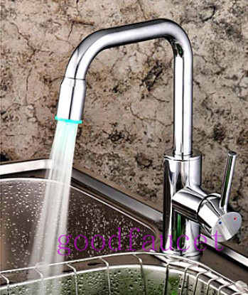LED Light color changing kitchen faucet chrome finish vessel mixer tap hot and cold water tap single handle