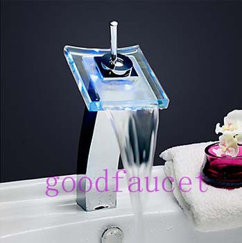 NEW Wholesale and retail bathroom led waterfall faucet vessel sink single handle mixer tap deck mounted mixer