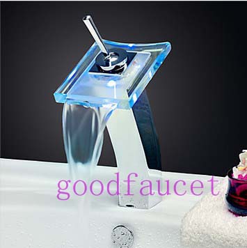 NEW Wholesale and retail bathroom led waterfall faucet vessel sink single handle mixer tap deck mounted mixer