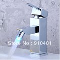 New chrome 3 color changing Led light bathroom sink basin faucet mixer tap water powered temperature sensitive