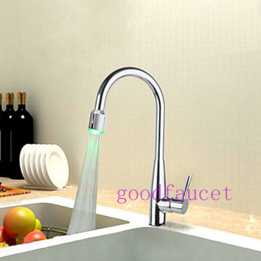 Wholesale And Retail Promotion 3 Colors LED Pull Out Brass Kitchen Mixer Tap Vessel Sink Faucet Polished Chrome