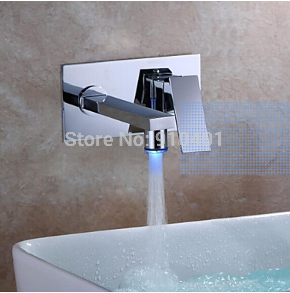 Wholesale And Retail Promotion LED Color Changing Chrome Brass Bathroom Basin Faucet Wall Mount Sink Mixer Tap