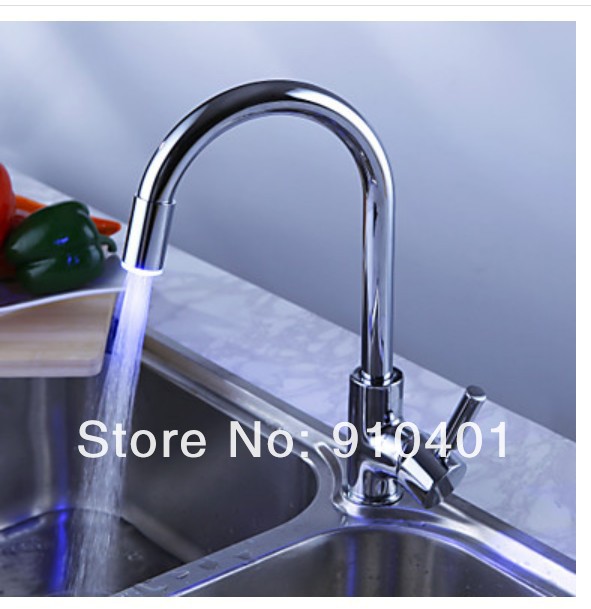 Wholesale And Retail Promotion LED Color Changing Chrome Brass Deck Mounted Kitchen Faucet Single Handle Mixer
