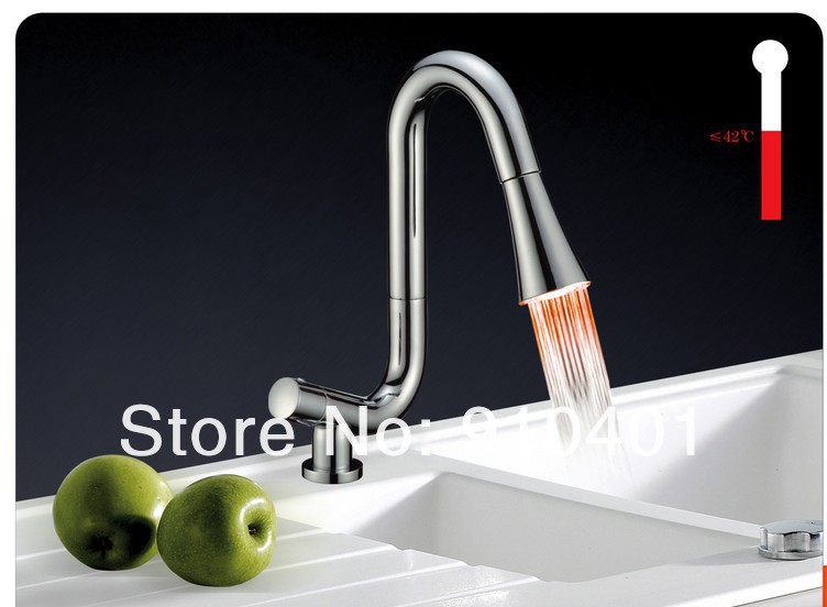 Wholesale And Retail Promotion LED Color Changing Deck Mounted Chrome Brass Kitchen Faucet Single Lever Mixer
