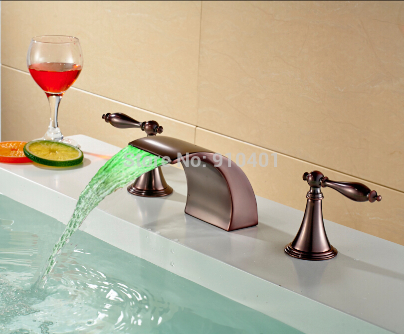 Wholesale And Retail Promotion LED Color Changing Oil Rubbed Bronze Bathroom Waterfall Sink Faucet Mixer Tap