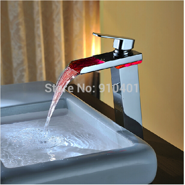 Wholesale And Retail Promotion LED Color Changing Tall Style Bathroom Basin Faucet Single Handle Sink Mixer Tap