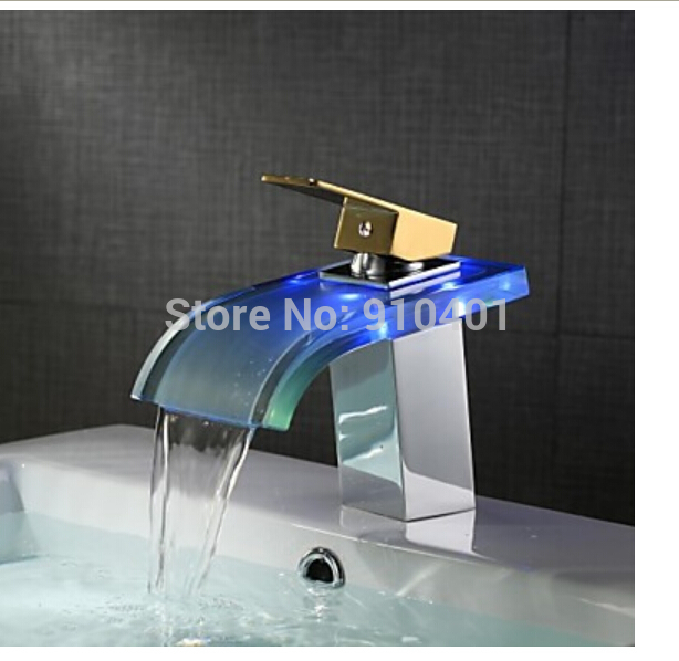 Wholesale And Retail Promotion LED Color Changing Waterfall Bathroom Basin Faucet Single Handle Hole Mixer Tap