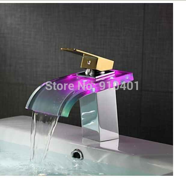 Wholesale And Retail Promotion LED Color Changing Waterfall Bathroom Basin Faucet Single Handle Hole Mixer Tap
