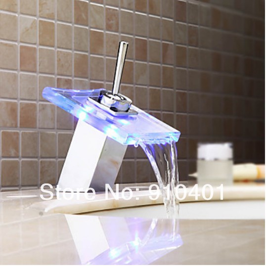 Wholesale And Retail Promotion LED Color Changing Waterfall Bathroom Faucet Chrome Brass Vanity Sink Mixer Tap