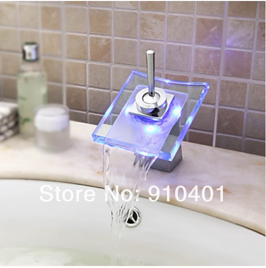 Wholesale And Retail Promotion LED Color Changing Waterfall Bathroom Faucet Chrome Brass Vanity Sink Mixer Tap