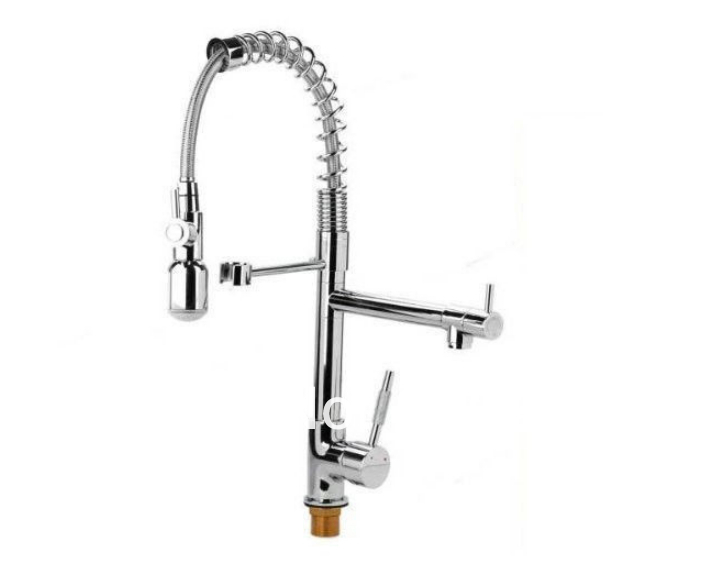 Wholesale And Retail Promotion  LED Color Chrome Brass Kitchen Faucet Pull Out Dual Swivel Spout Sink Mixer Tap