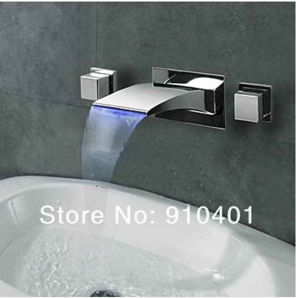 Wholesale And Retail Promotion Luxury Square LED Bathroom Waterfall Faucet Dual Handles Vanity Sink Mixer Tap