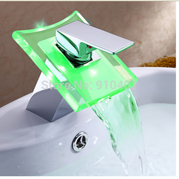 Wholesale And Retail Promotion Modern Square LED Bathroom Basin Faucet Single Handle Glass Spout Sink Mixer Tap