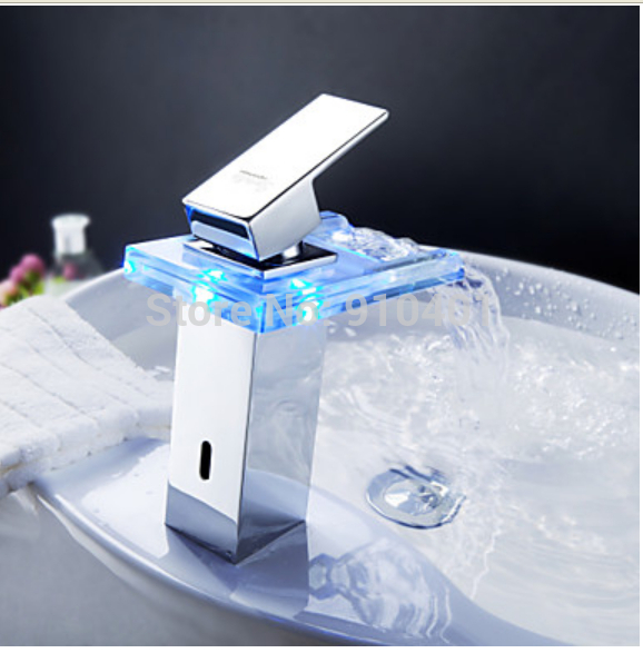 Wholesale And Retail Promotion NEW Deck Mounted LED Bathroom Basin Faucet Single Handle Vanity Sink Mixer Tap