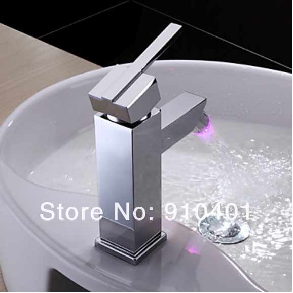 Wholesale And Retail Promotion NEW LED Color Changing Chrome Bathroom Basin Faucet Single Handle Sink Mixer Tap