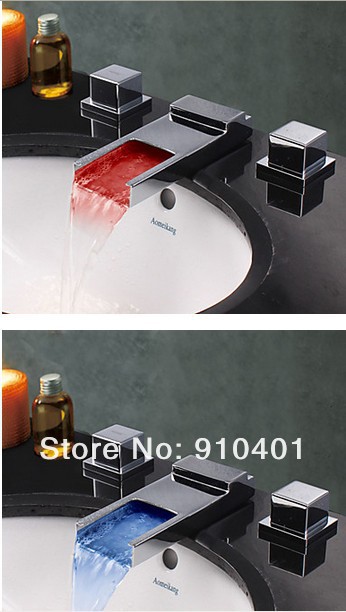 Wholesale And Retail Promotion Polished Chrome Brass LED Color Changing Waterfall Bathroom Basin Faucet Mixer