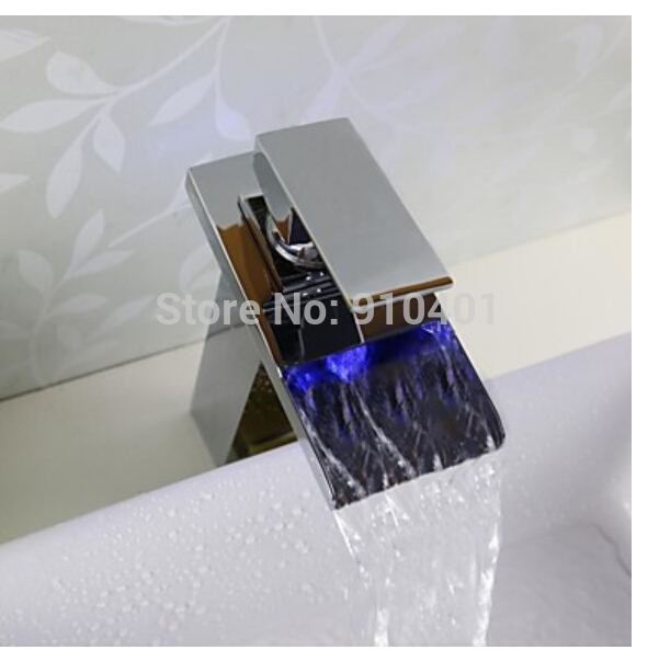 Wholesale and retail Promotion LED Color Changing Chrome Brass Bathroom Waterfall Basin Faucet Sink Mixer Ta