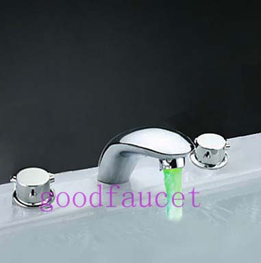 Wholesale and retail bathroom LED faucet chrome brass basin vessel sink mixer tap dual handles water tap mixer