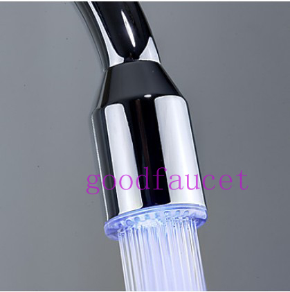 chrome finish solid brass kitchen tap Sanitary ware kitchen faucet cold and heat sink water tap mixer with LED
