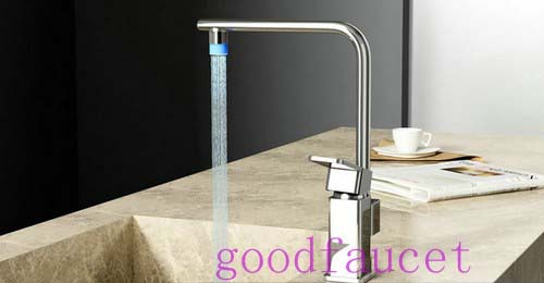 wholesale and retail polished copper led kitchen faucet swivel spout vessel sink mixer single handle kitchen mixer