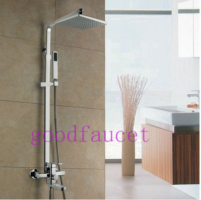 !LED High Quality Rainfall Shower Faucet Set 8"Rain Shower Head With Tub Faucet Single Handle Wall Mount