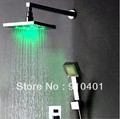 3 Color changing shower set faucet rain 8" square shower head LED light mixer tap chrome