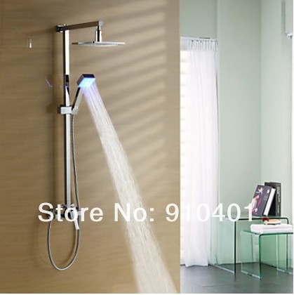 Color changing bathroom shower set LED light shower 8"rainfall shower head+hand shower(chrome)