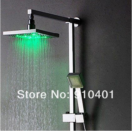 Luxury chrome brass shower set faucet 8"rain shower head & hand shower with 3 color LED light