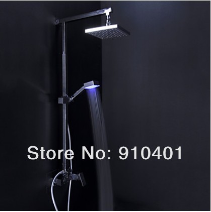 Luxury chrome brass shower set faucet 8"rain shower head & hand shower with 3 color LED light