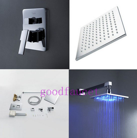 Wall Mount LED Light Rain Shower Faucet Set 8