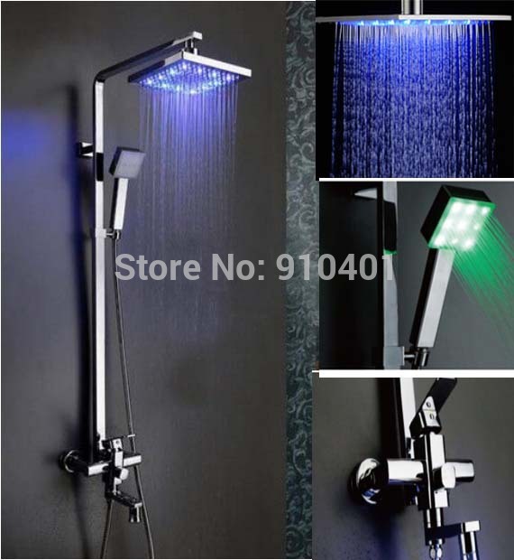 Wholesale And Retail Promotion  LED Color Changing 10" Brass Rain Shower Faucet Bathtub Mixer Tap Hand Shower