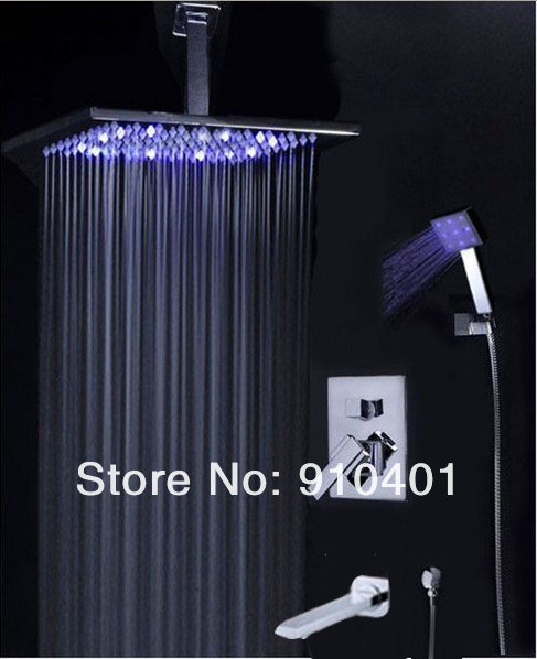 Wholesale And Retail Promotion LED Color Changing 8" Rain Shower Faucet Set Bathtub Mixer Tap With Hand Shower