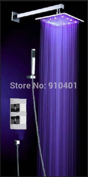 Wholesale And Retail Promotion LED Color Changing Square 12" Rain Shower Faucet Thermostatic Vavle Mixer Tap