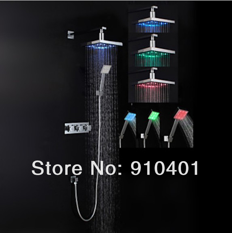 Wholesale And Retail Promotion LED Color Changing Wall Mount Rain Shower Faucet Set With Hand Shower Mixer Tap