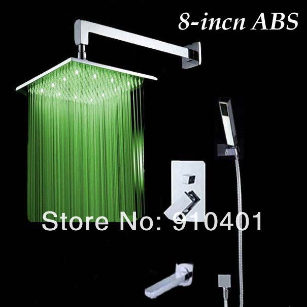 Wholesale And Retail Promotion  LED Color Changing Wall Mounted 8" Rain Shower Faucet Tub Mixer Tap Hand Shower