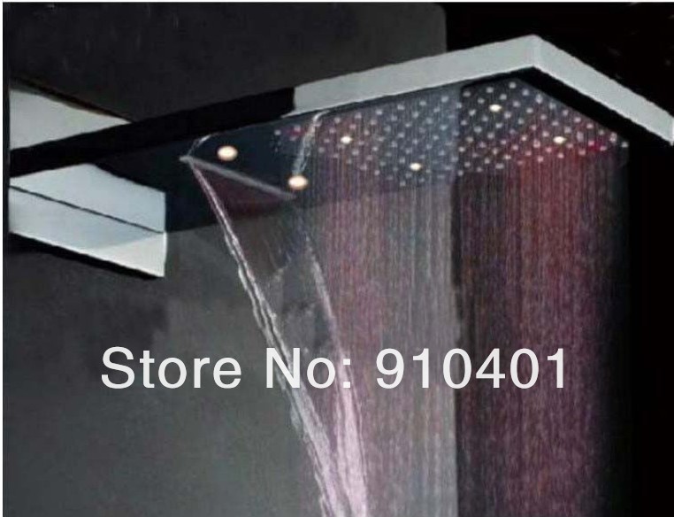 Wholesale And Retail Promotion LED Color Thermostatic Waterfall Rain 22" Shower Square Rain Shower Faucet Mixer