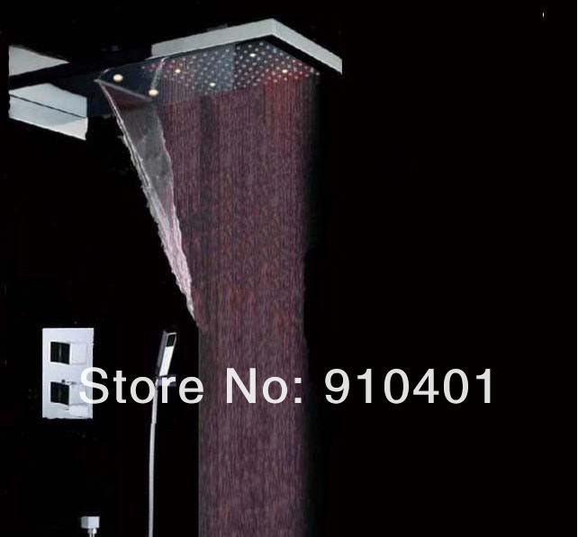 Wholesale And Retail Promotion LED Colors Thermostatic Waterfall Rain 22" Shower Square Rain Shower Faucet Set