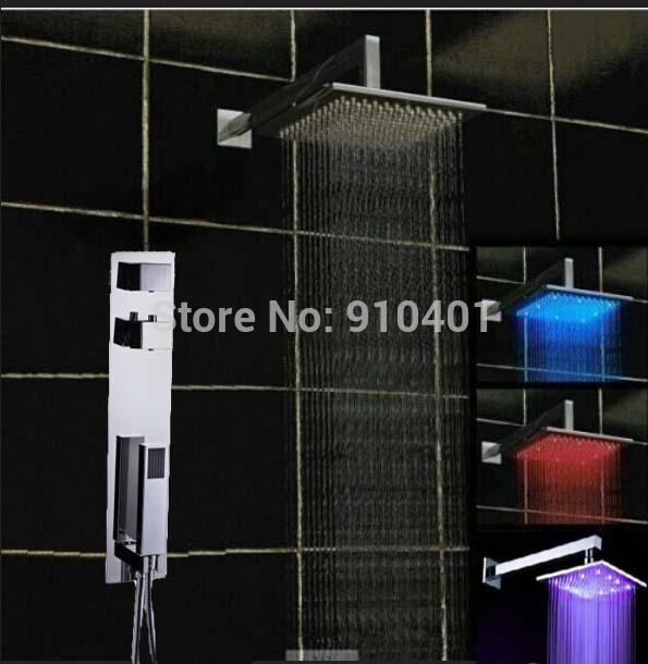 Wholesale And Retail Promotion LED Large 16"(40cm) Square Shower Head Thermostatic Vavle W/ Hand Shower Mixer