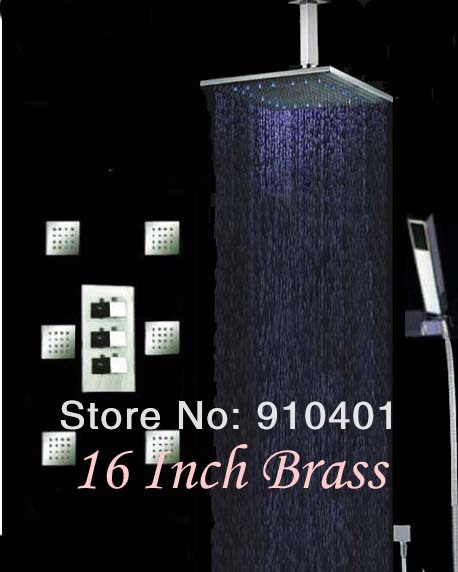 Wholesale And Retail Promotion LED Thermostatic Large 16" Rain Shower Faucet Set With Jets Sprayer Mixer Tap