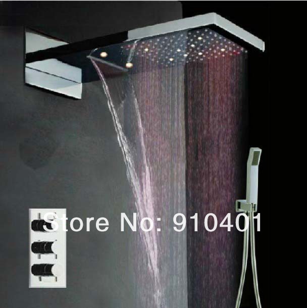 Wholesale And Retail Promotion Luxury LED Thermostatic Rainfall Waterfall Shower Faucet With Hand Shower Mixer