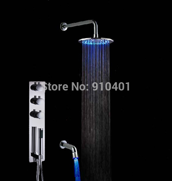 Wholesale And Retail Promotion NEW LED 10" Rain Shower Faucet Thermostatic Valve Mixer Tap Tub Spout Hand Unit