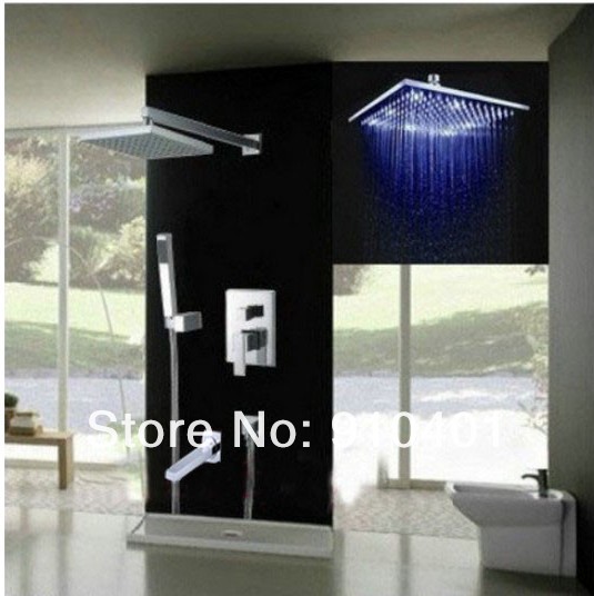 Wholesale And Retail Promotion NEW LED Color Changing Rain Shower Faucet Set 12