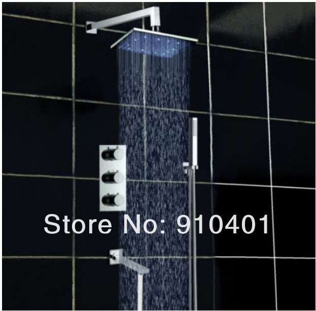 wholesale and retail Promotion NEW 8" LED Rain Shower Faucet Set Thermostatic Valve Bathtub Mixer Hand Shower