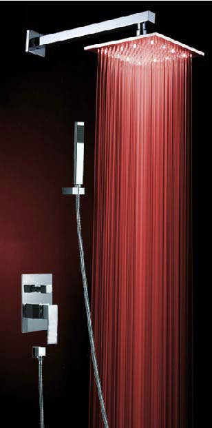 wholesale and retail Promotion Wall Mounted LED 8" Rain Shower Faucet Set Single Handle W/ Hand Shower Mixer