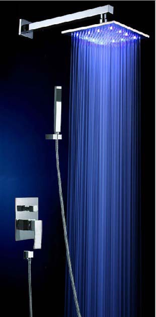 wholesale and retail Promotion Wall Mounted LED 8" Rain Shower Faucet Set Single Handle W/ Hand Shower Mixer