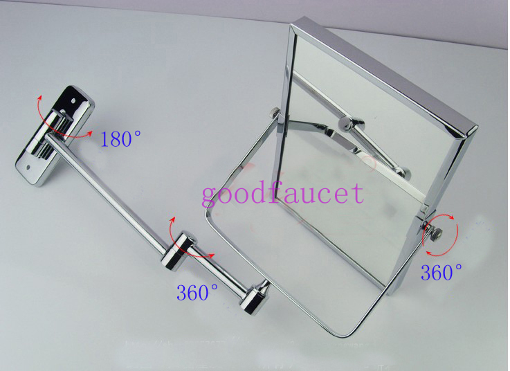 Double Side 3x to 1x Chrome Finish Retangle Make-up Mirror Wall Mount 360-degree Rotating Square Cosmetic Mirror