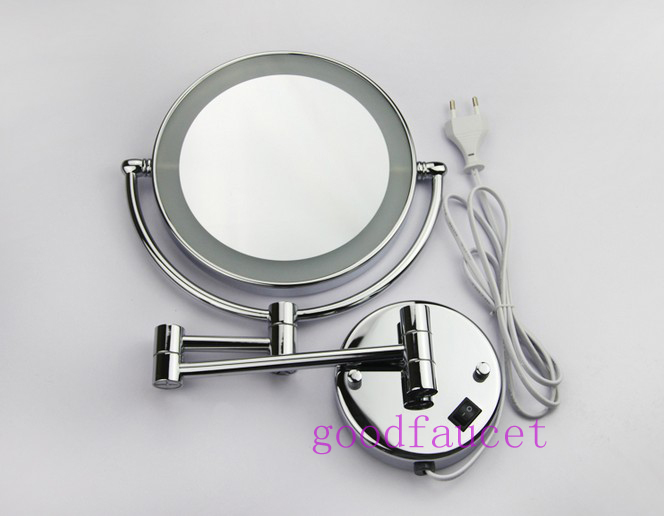 LED light makeup mirrors 8" round dual sides 3X /1X mirrors dual arm extend cosmetic wall mount magnifying mirror