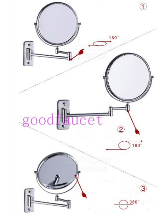 NEW Beauty 8 inch bathroom wall mounted 3X magnifying brass cosmetic makeup mirror chrome finish 