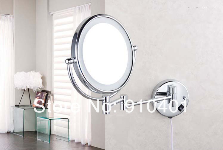 Wholesale And Retail Promotion NEW Wall Mounted Chrome 3x Magnifying Bathroom Mirror LED Makeup Cosmetic Mirror